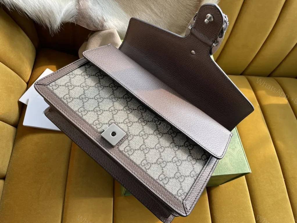 View 2 of Brown Leather-Trim GG Supreme Shoulder Bag with Bold Chain Strap