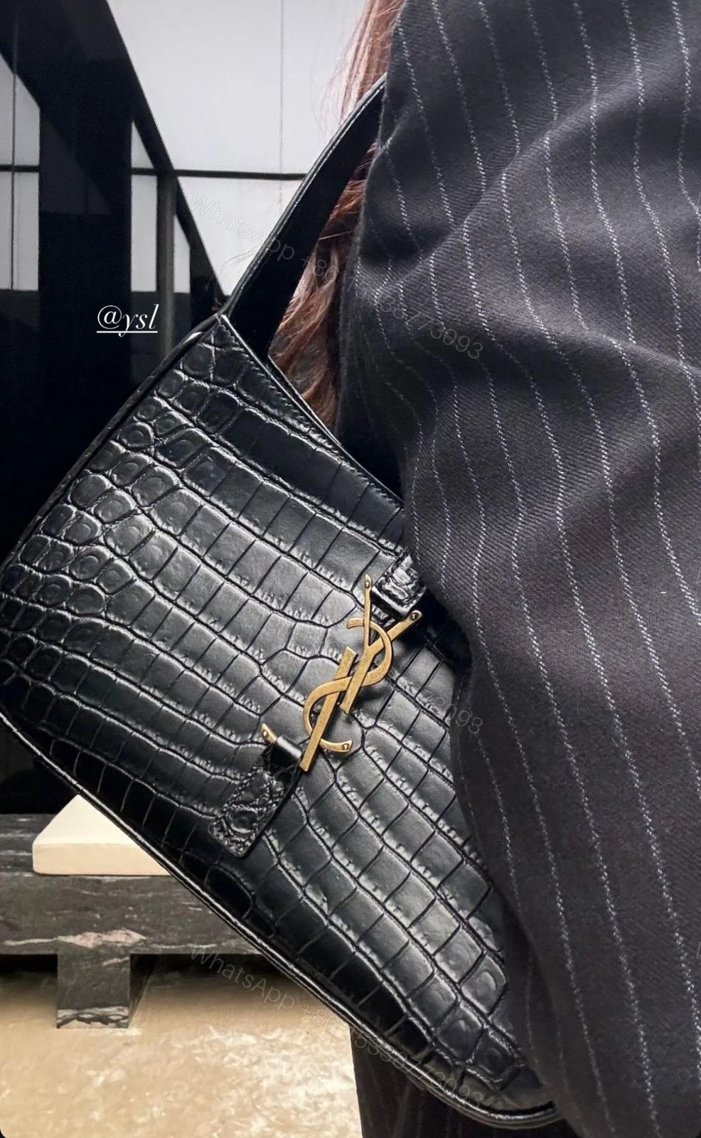 View 11 of FIRST COPY SAINT LAURENT SHOULDER BAG - CROCODILE-EMBOSSED LEATHER AND CLEAN LEATHER