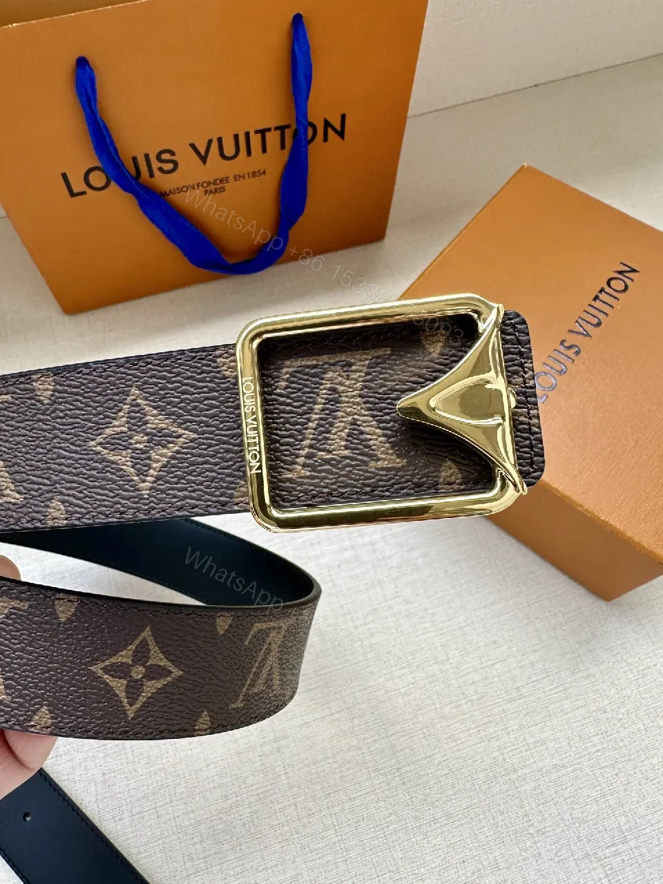 View 6 of Leather Belt Monogram & Gold Buckle: Subtle Luxury Belt