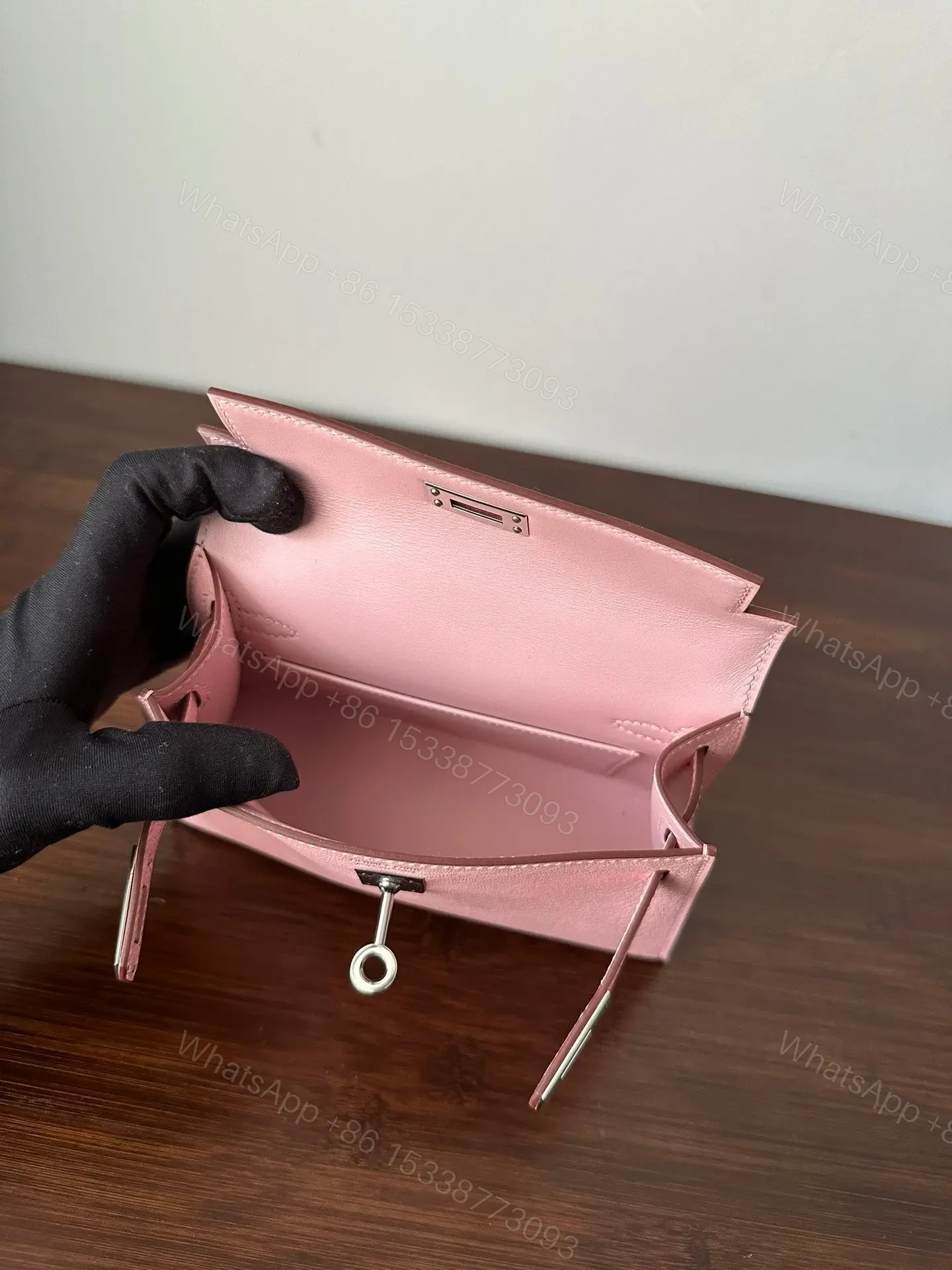 View 5 of HN Mini Kelly 20 bag in Rose Sakura leather with silver hardware