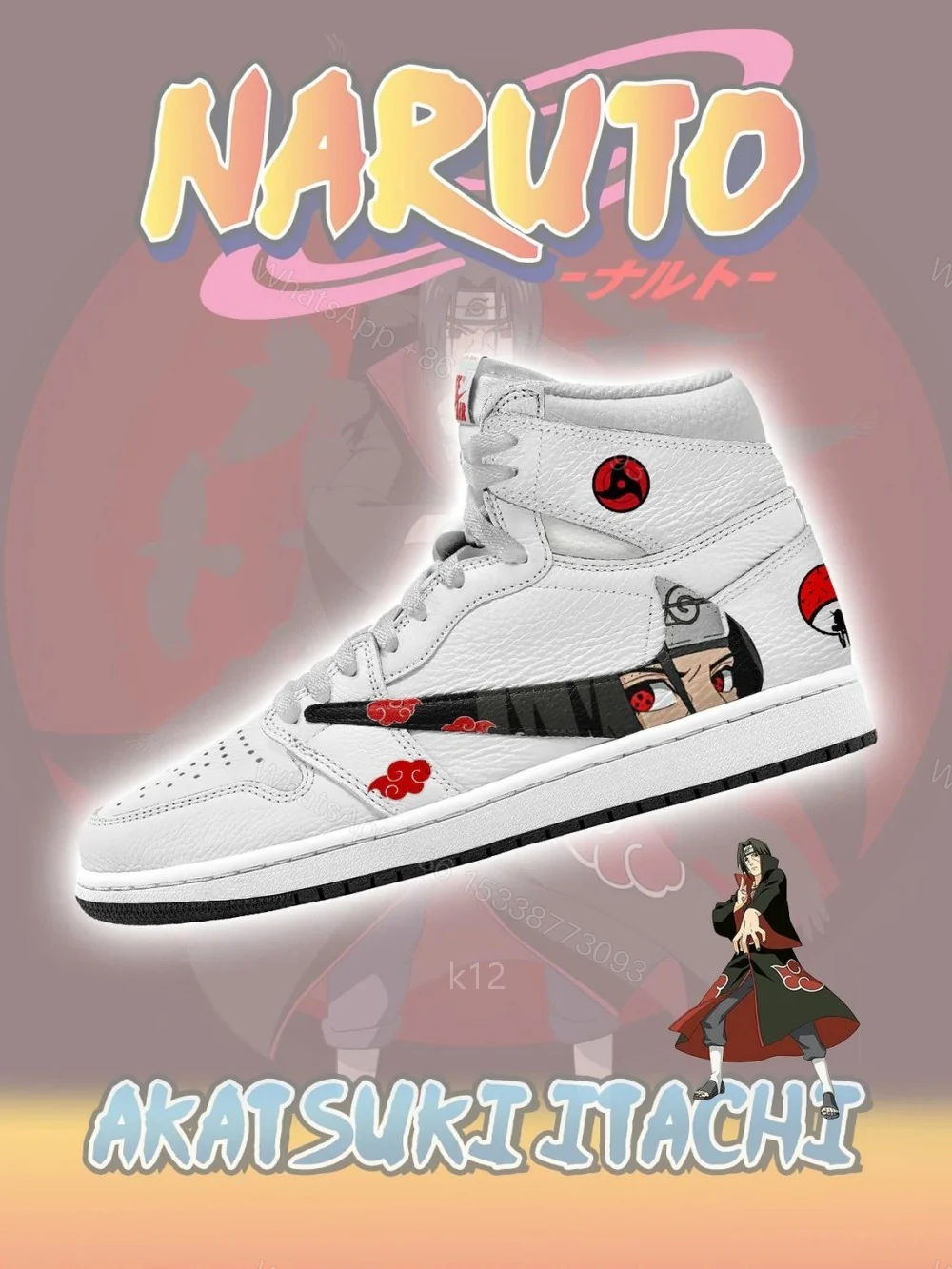 Akatsuki Itachi Uchiha V.3 Custom TS High Jordan 1 — view 1