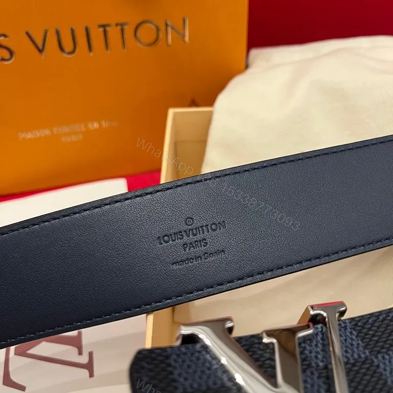 View 8 of Lux Damier Belt with Gold LV Emblem â€“ Contemporary Comfort