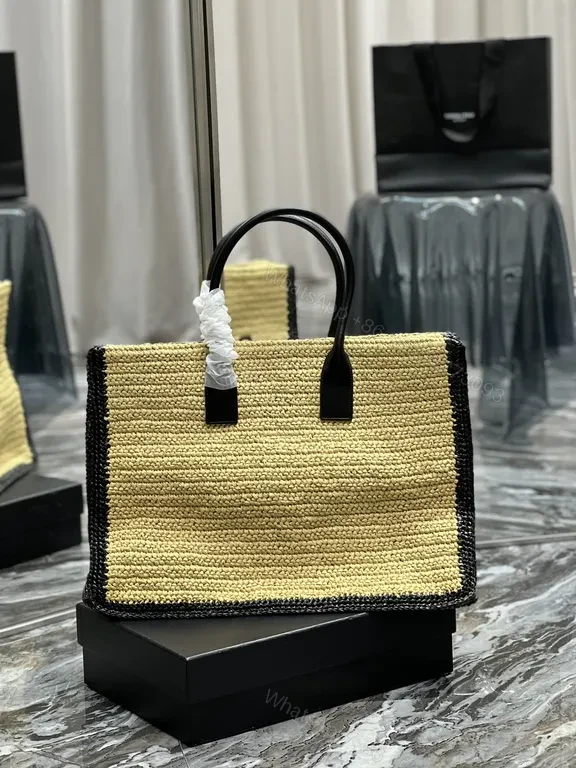 View 7 of Rive Gauche Inspired Straw Handbag â€“ Structured, Luxe Textured Carryall