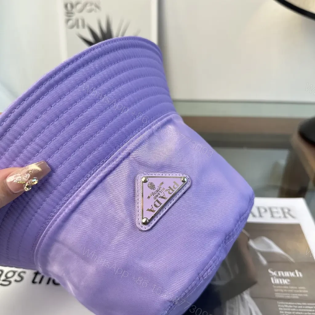 View 3 of Pastel Lavender Nylon Bucket Hat with Prada-Inspired Detail