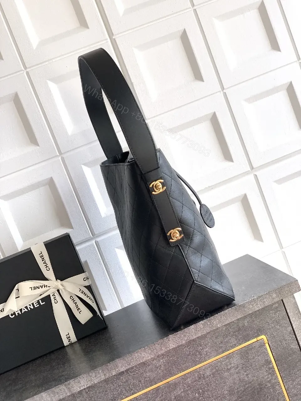 View 8 of Chic Quilted Tote Bag: Minimal Hardware, Black