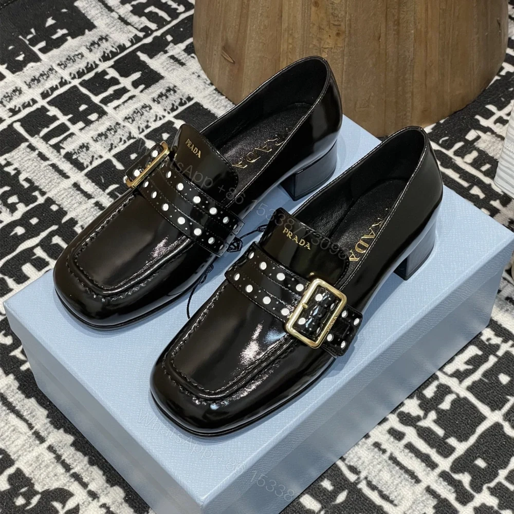 View 3 of 高仿Prada*1D831M方頭套腳樂福鞋3.5CM漆皮黑色免檢版