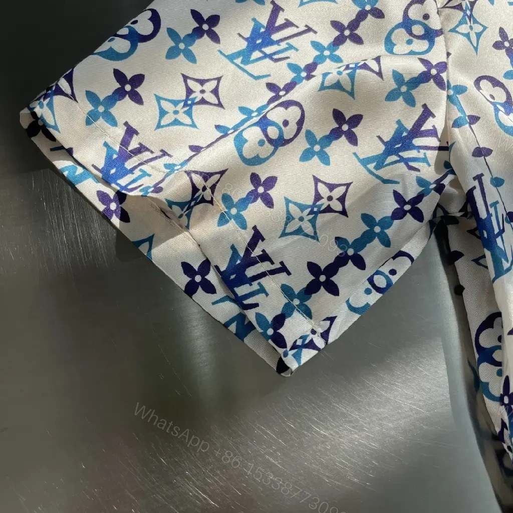 View 2 of Playful Monogram Shirt: Navy/Teal, Short-Sleeve, Camp Collar