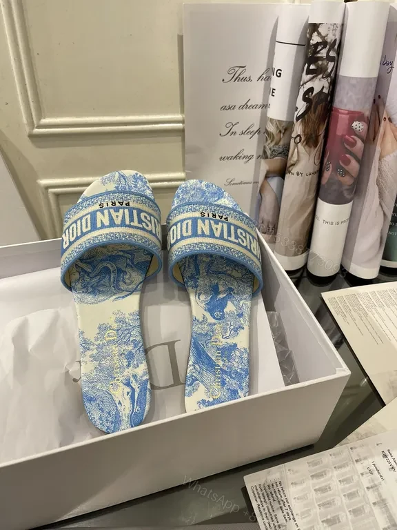 View 8 of Linen-Textured Dior Slides: Patterned Luxury Footwear