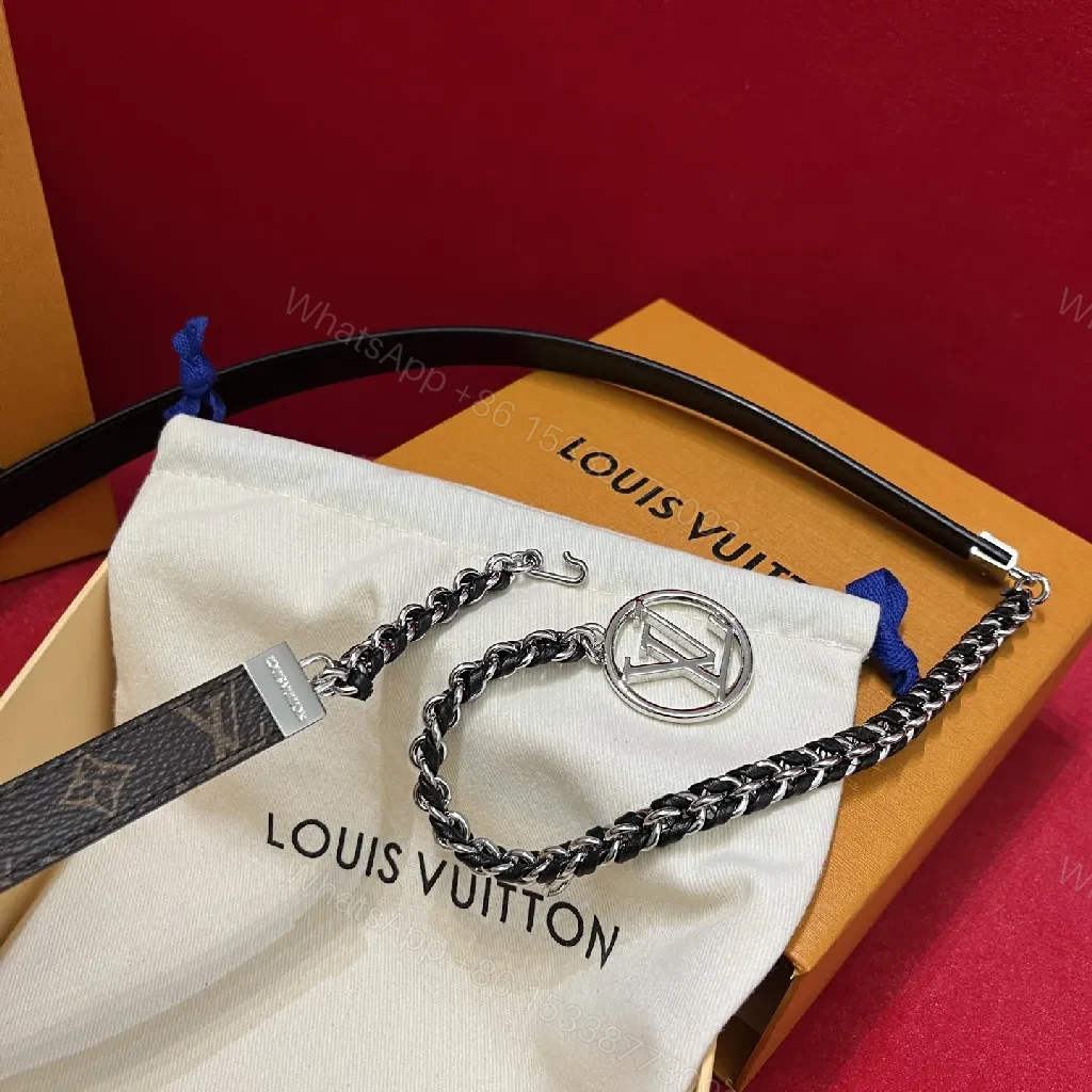 View 8 of Chic Leather Belt Chain Choker with Logo Motif