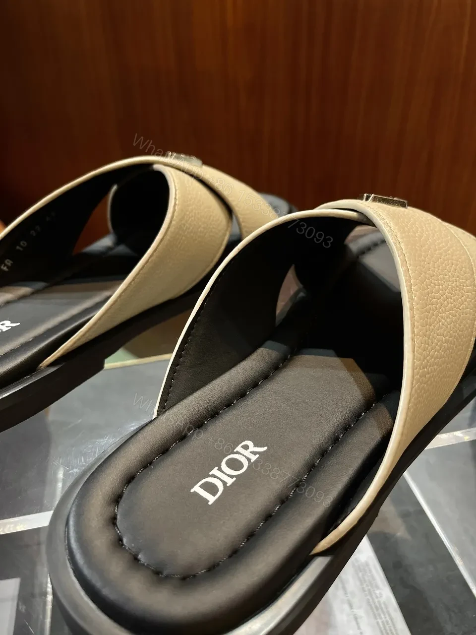 View 2 of Soft-Textured Leather Slides with Subtle Metal Hardware for Everyday Luxury