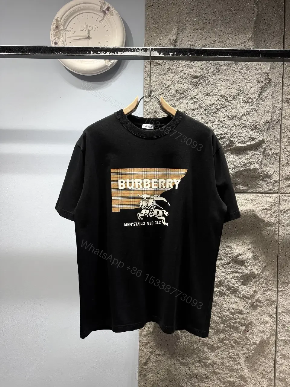 Black Cotton-Blend Graphic Tee: Luxe Burberry-Style Banner — view 1