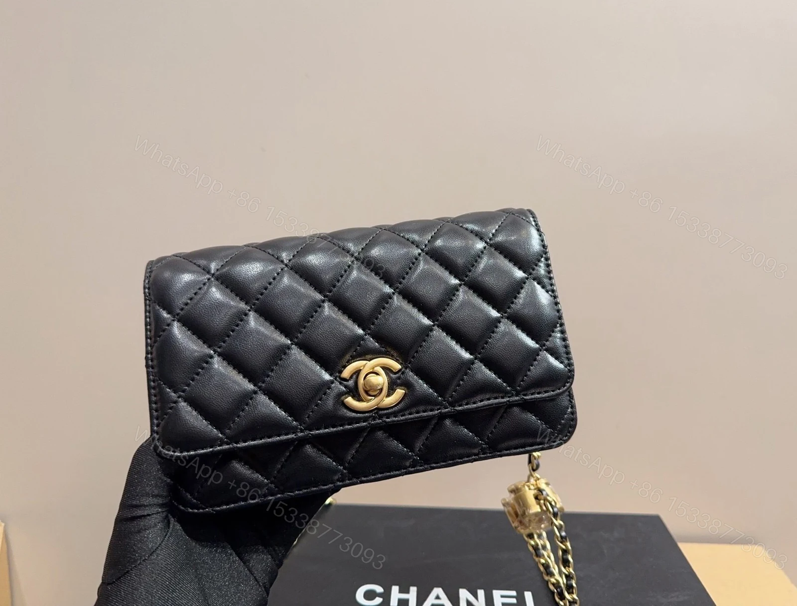 View 5 of CHANEL DIAMOND BALL LAMBSKIN BLACK