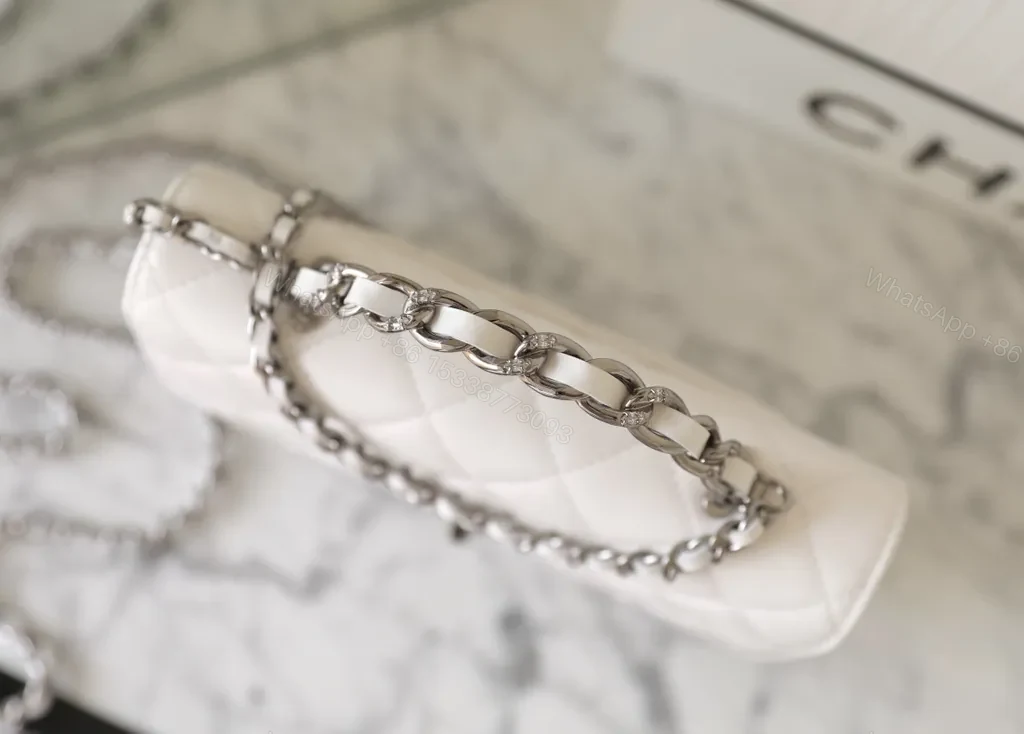 View 5 of Chanel-Inspired Quilted White Mini Bag with Chain Strap