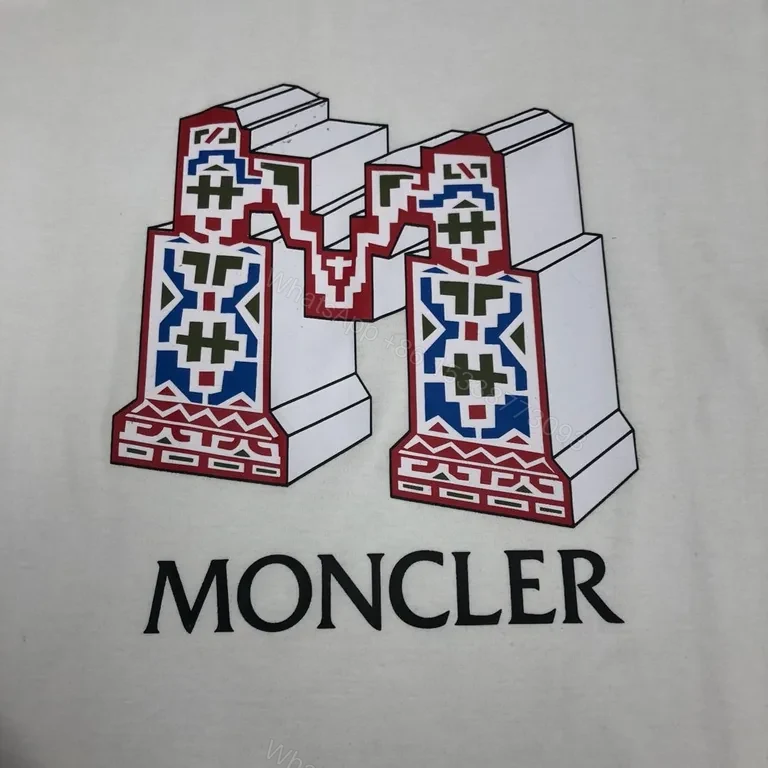 View 5 of Graphic Moncler Tee: Bold M Motif in Premium White Cotton Tee