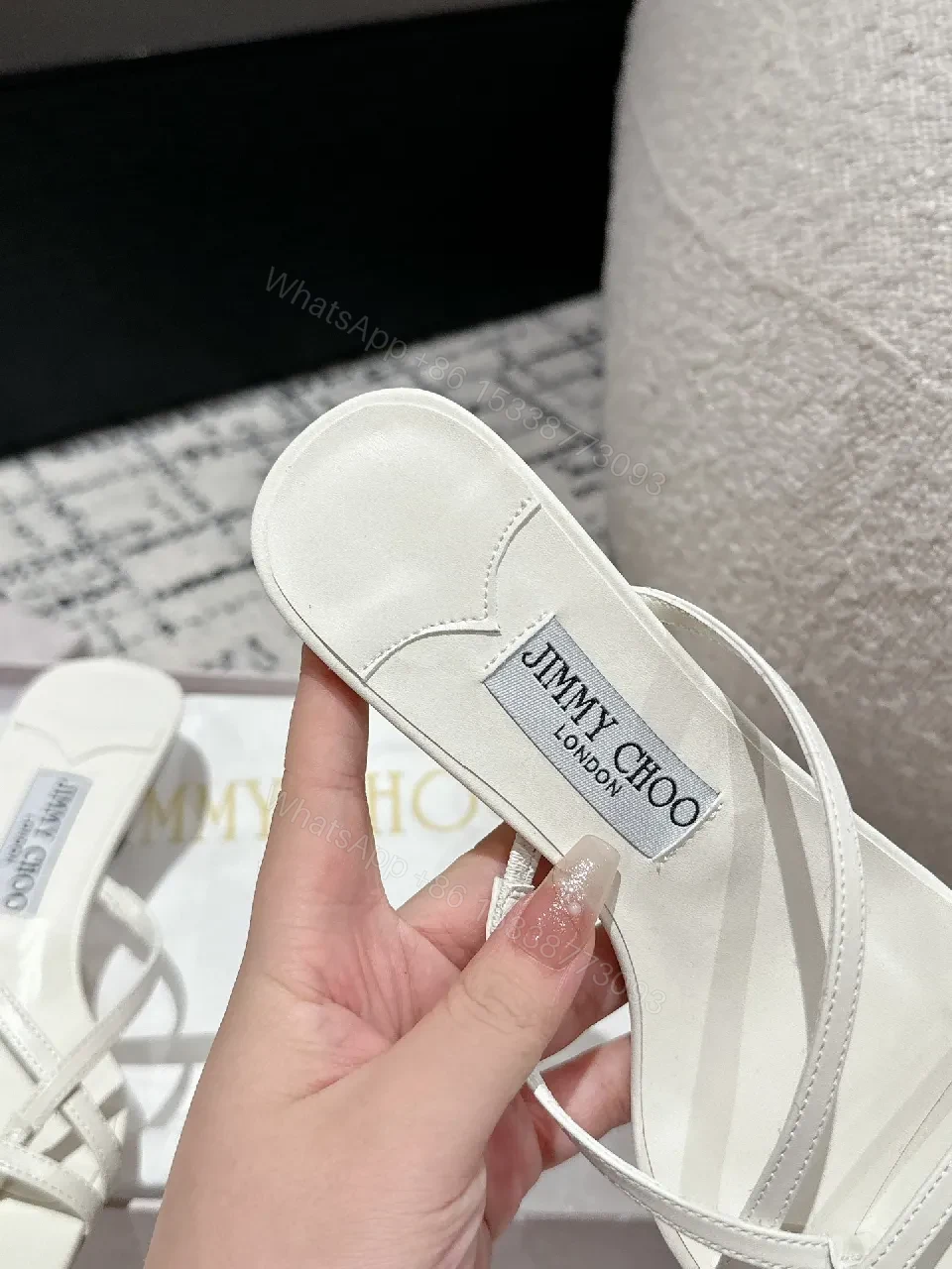 View 8 of White Leather Strappy Sandals: Square-Toe Kitten Heel