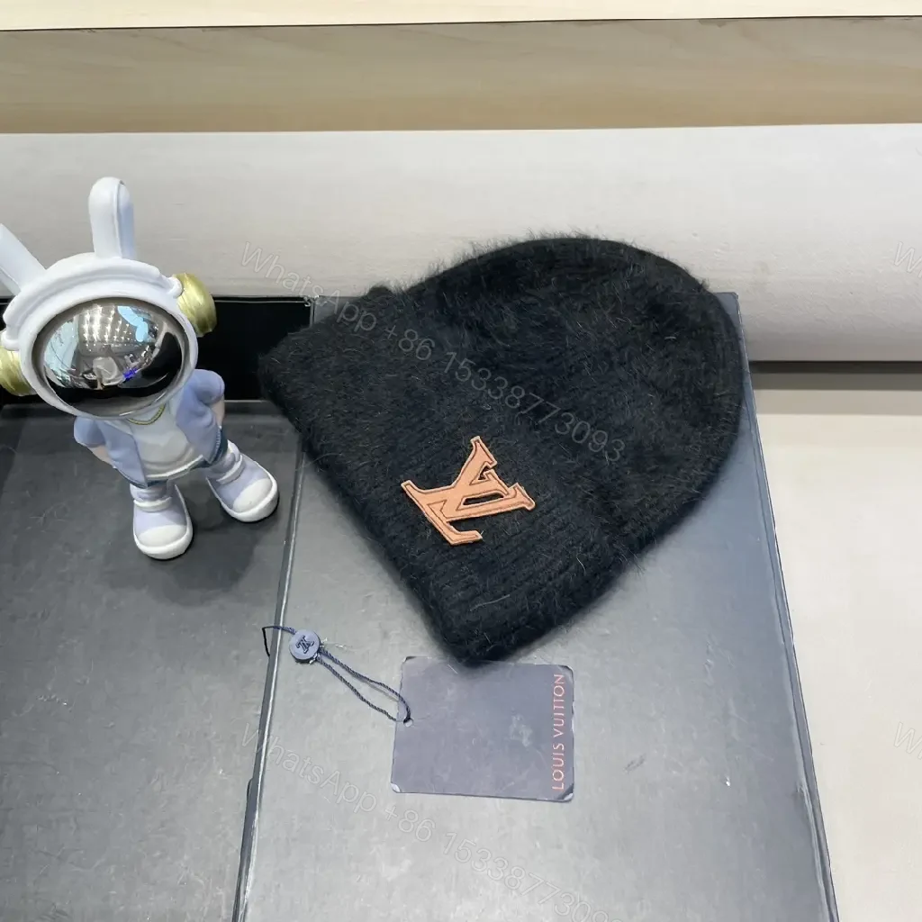 View 8 of Cozy Knit Beanie with Rose-Gold LV Emblem