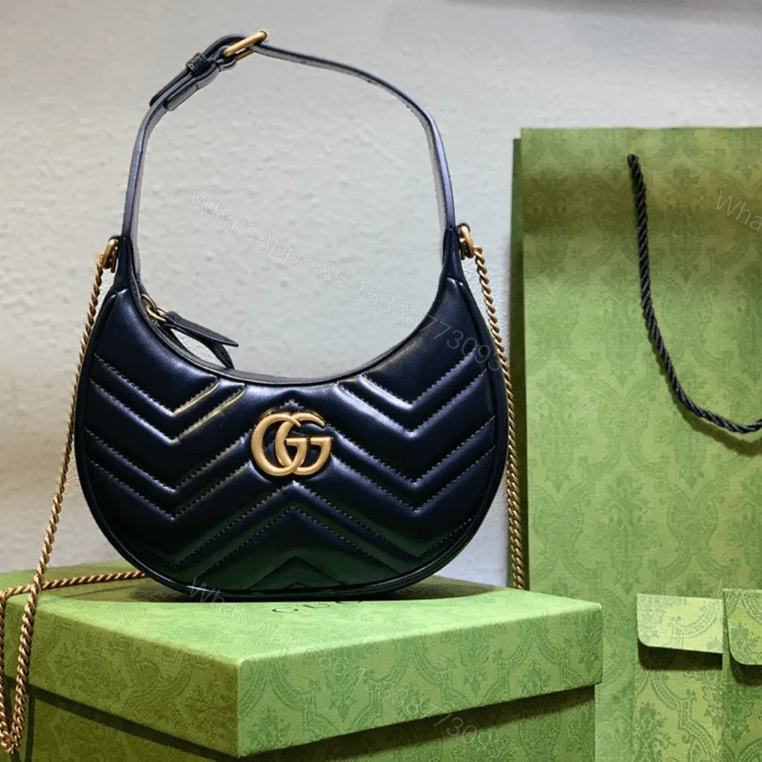 Gucci GG Marmont Half Moon Luxury Handbag Black 24cm — view 1