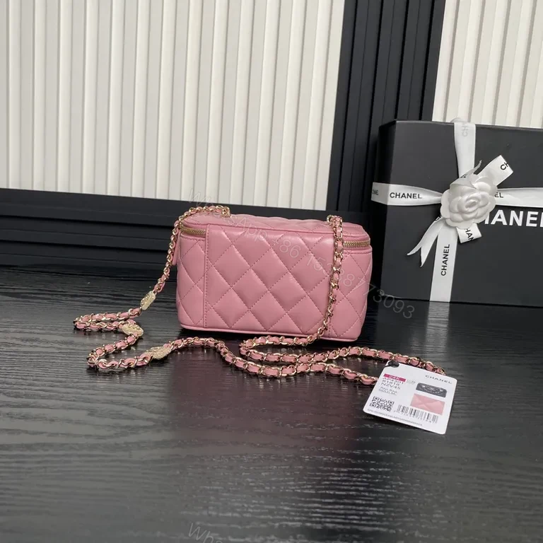 View 6 of Dreamy Pink Quilted Crossbody with Gold Flair - Compact Luxury Bag