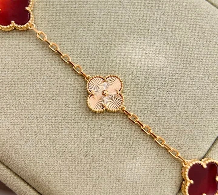 View 7 of Van Cleef Arpels Replica Alhambra Carnelian Guilloche Bracelet