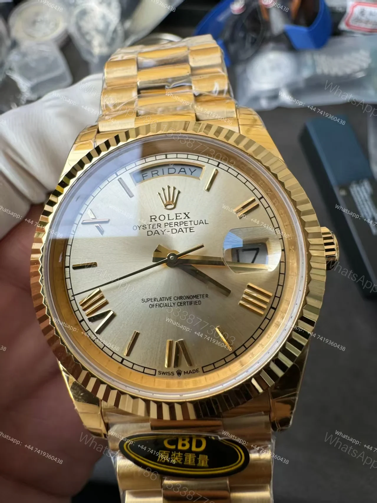 View 6 of Rolex Day-Date M228238-0006 1:1 Replica Gold Roman Dial 40MM 3255 Movement Presidential Bracelet Super Clone Watch