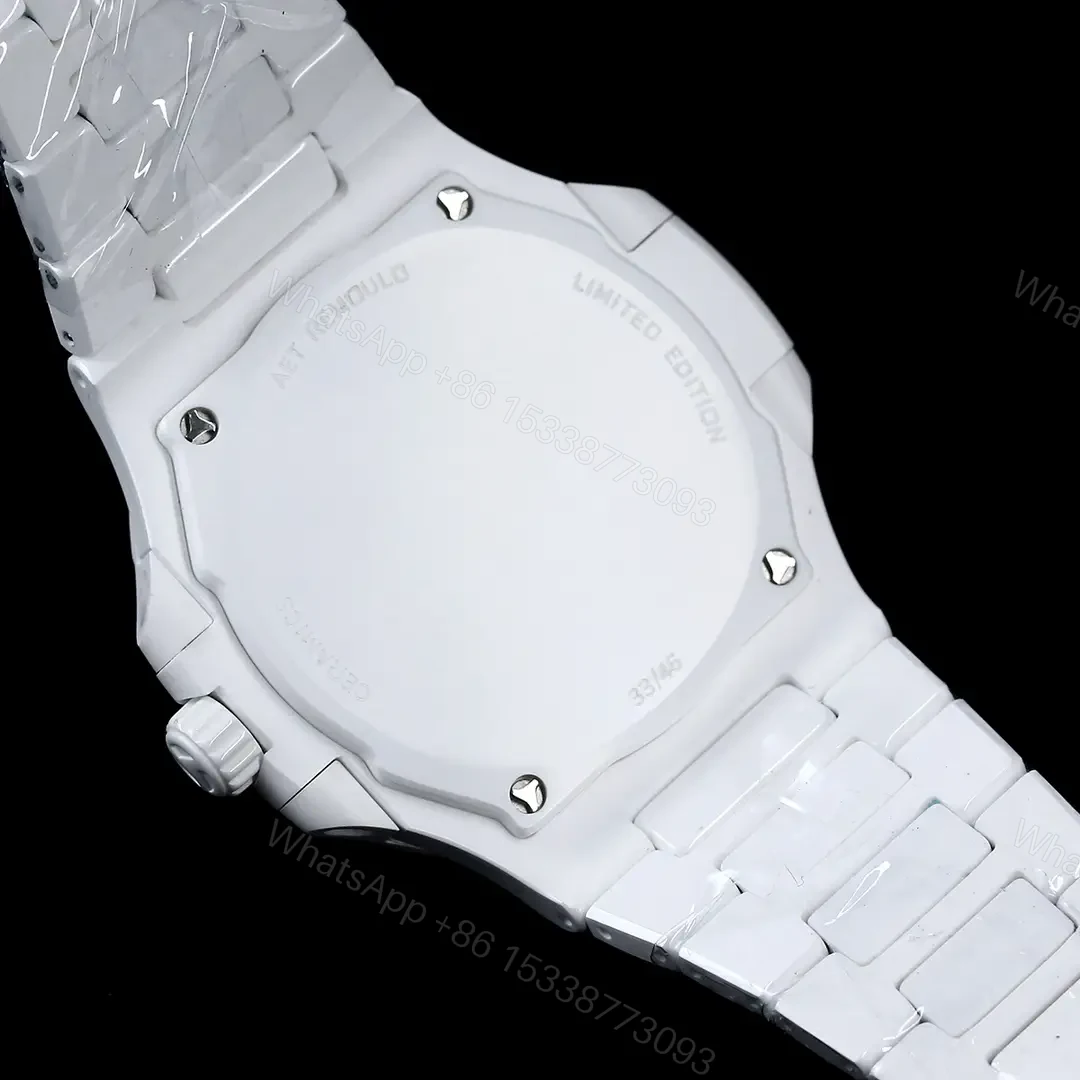 View 8 of Patek Philippe Pink Ceramic Nautilus Watch White Bracelet Ultimate 40MM PP-NAU-PNK-CER-WHT40