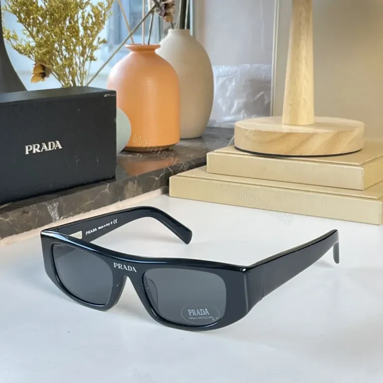 View 6 of Bold Prada Sunglasses: Black Acetate, Rectangular, UV400 Protection