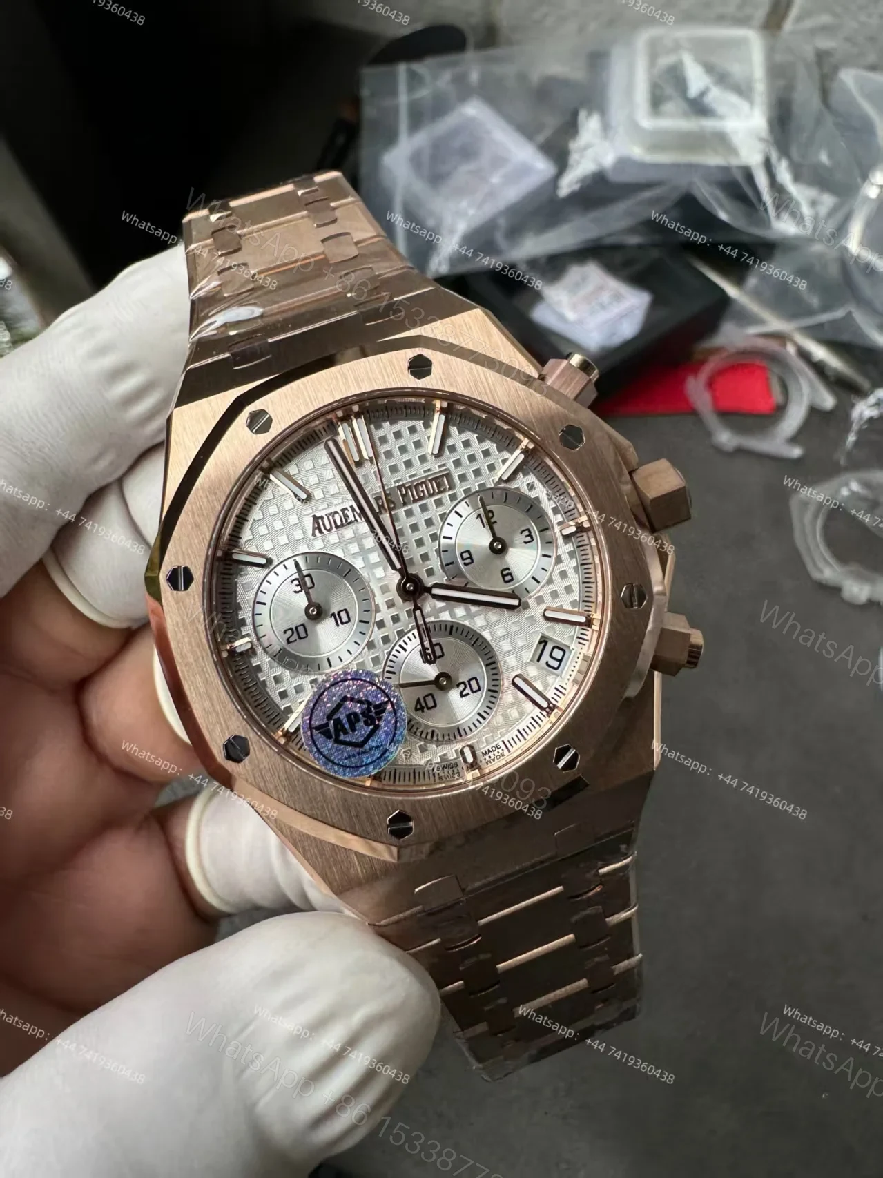 View 6 of Audemars Piguet Super Clone Royal Oak Rose Gold White Dial 26240 Chronograph 41mm Cal.4401