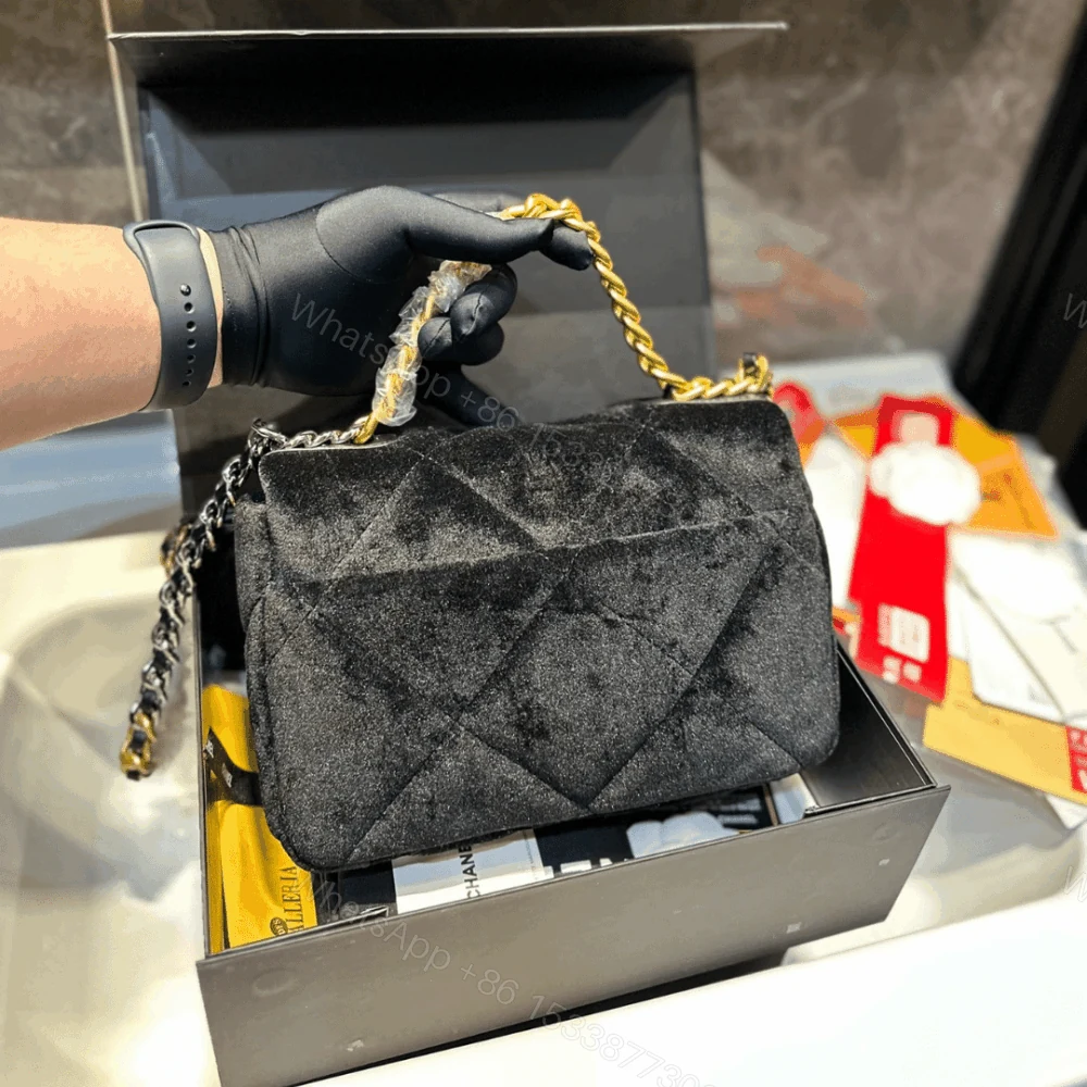 View 5 of Chanel 19 Velvet Flap Bag Black 26Cm