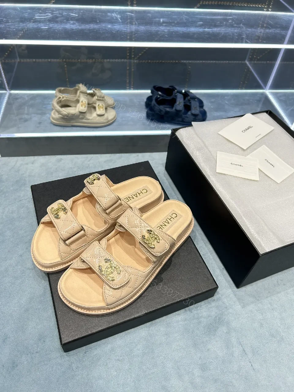 View 7 of Gold-Trim Quilted Sandals: Two-Strap Couture Vibe footwear