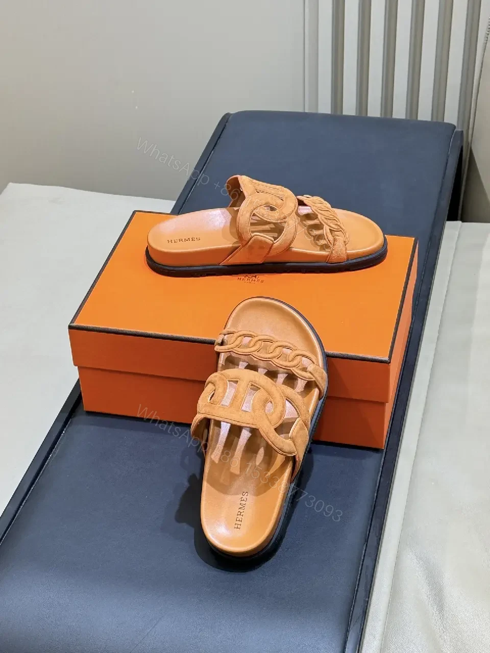View 4 of Relaxed Chic Tan Leather Slip-Ons with Braided Hardware