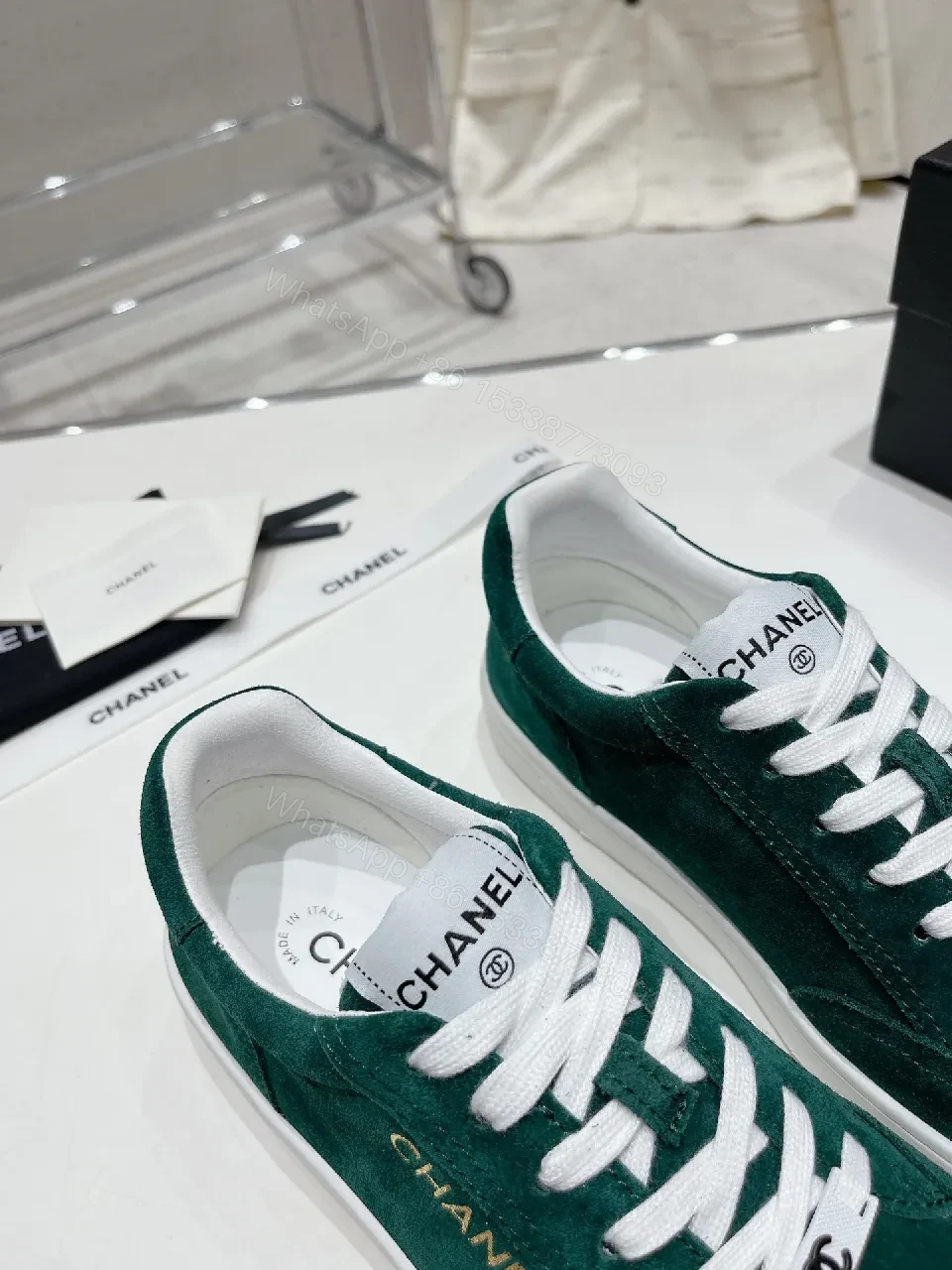 View 6 of Green Suede Sneakers with Signature Detailing, Luxe Casual Wear