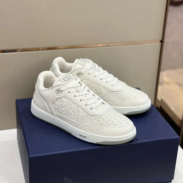 View 4 of Chic Vault White Leather Sneaker - Dior-Inspired Monogram Texture