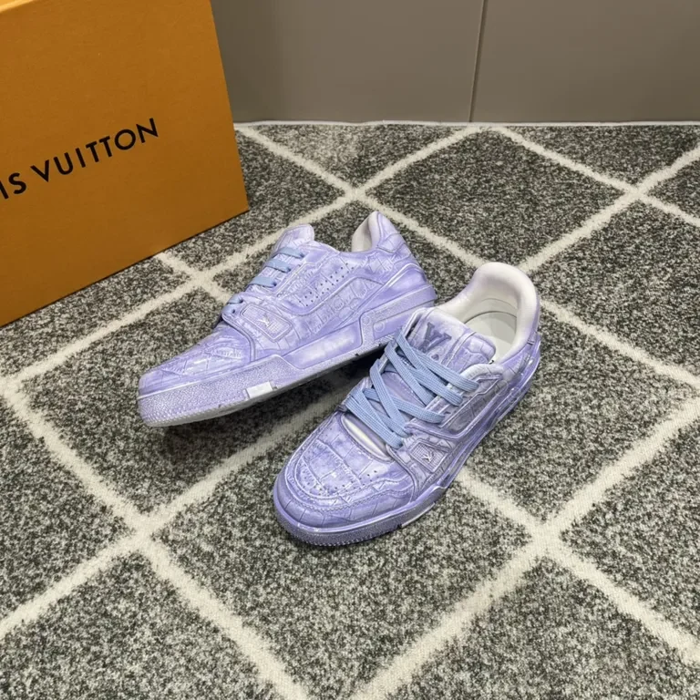View 9 of Lavender Croc-Texture Luxe Trainer: LV-Inspired High-Top