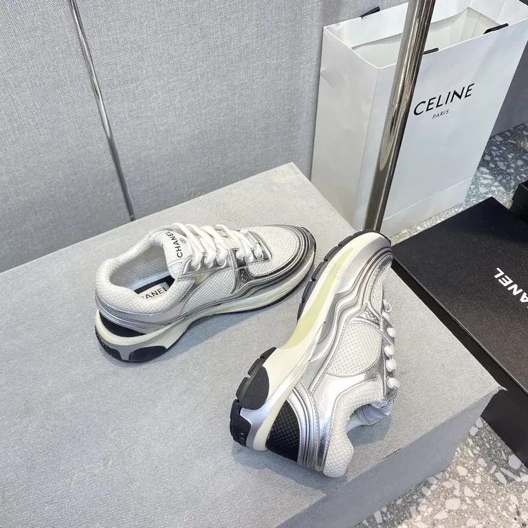 View 3 of Silver Sonic: Modern Luxe Sneaker with Chanel-Inspired Logo