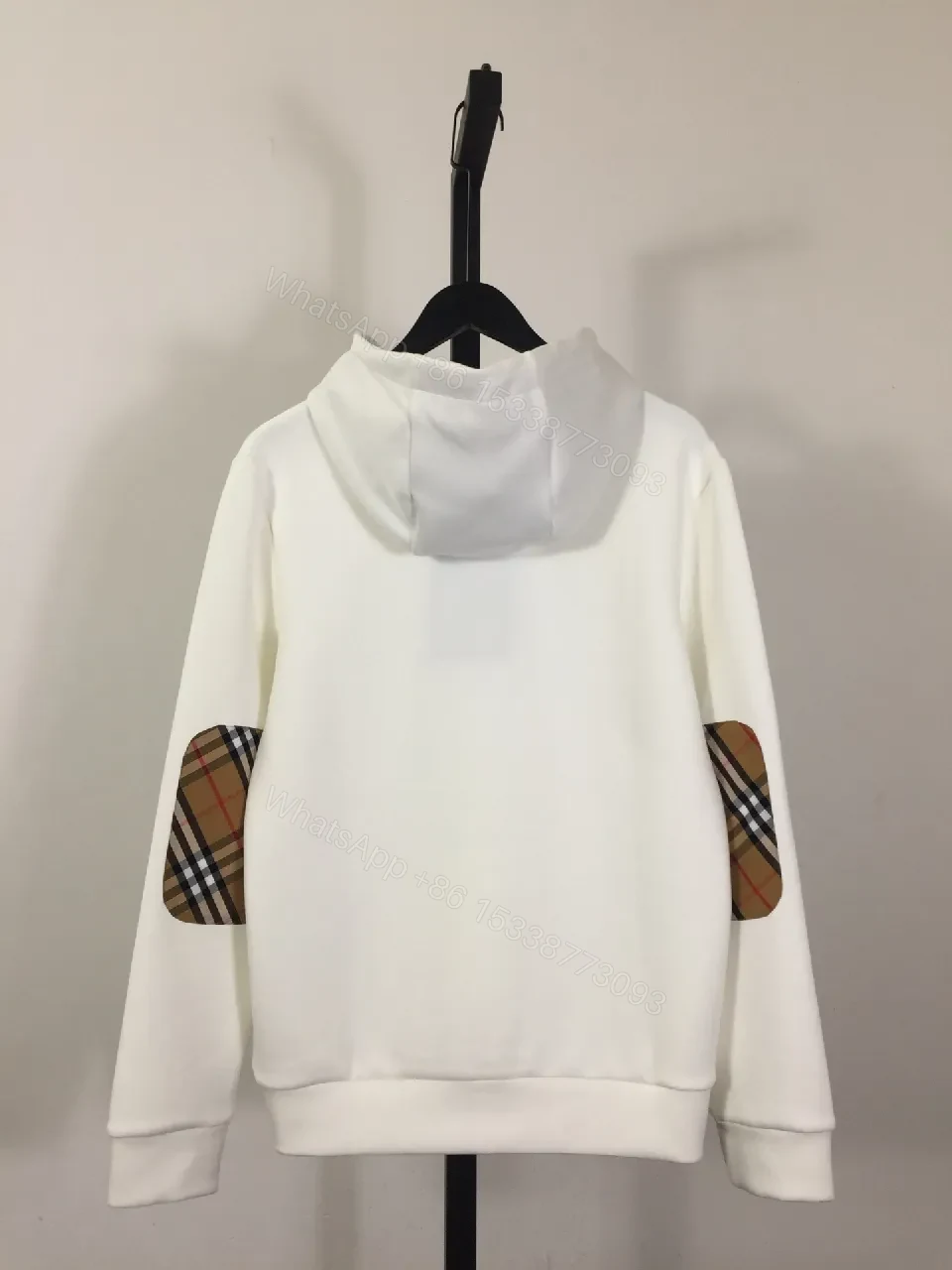 View 2 of Neutral Off-White Luxury Hoodie with Crest Embroidery