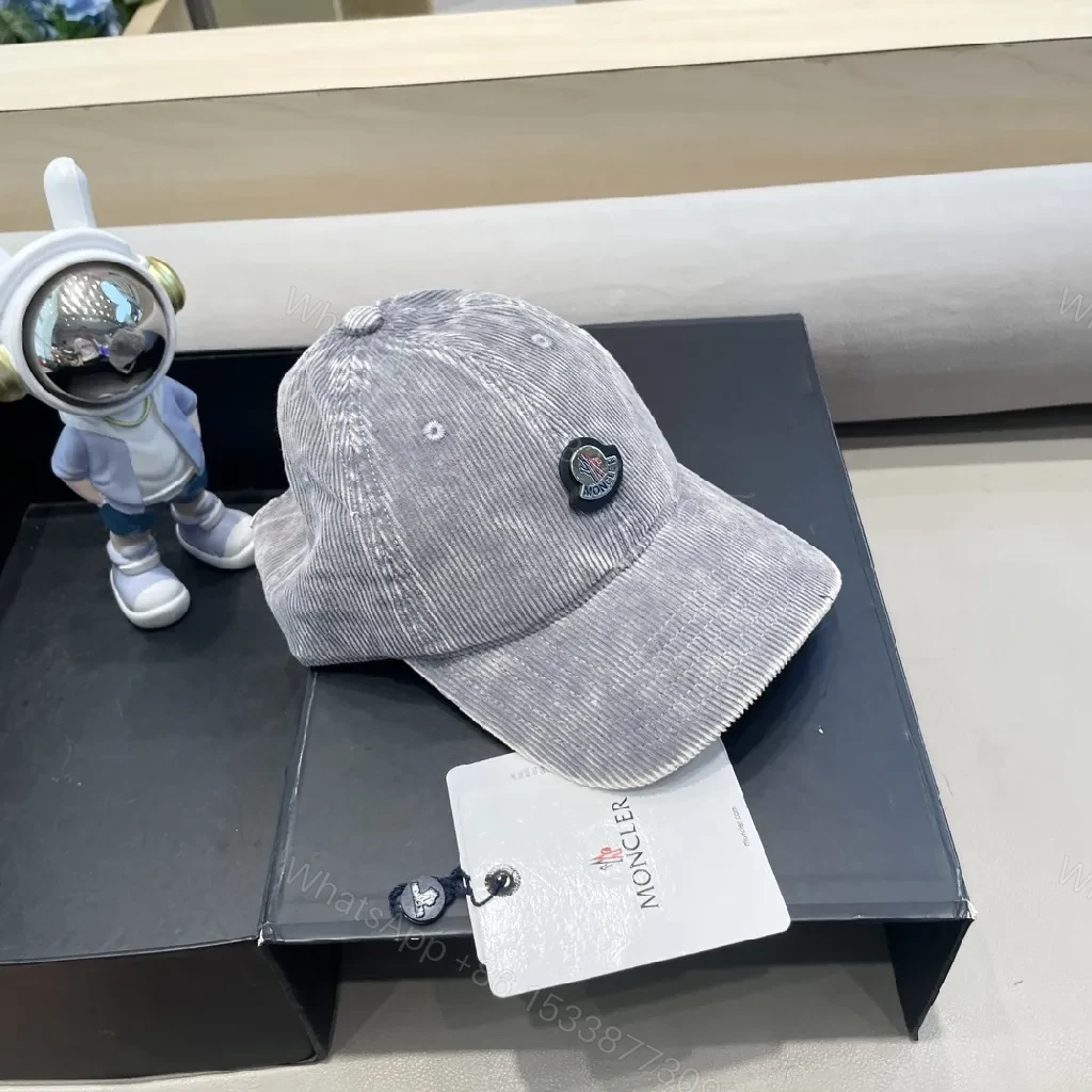 View 5 of Gray Corduroy Cap with Subtle Moncler Logo