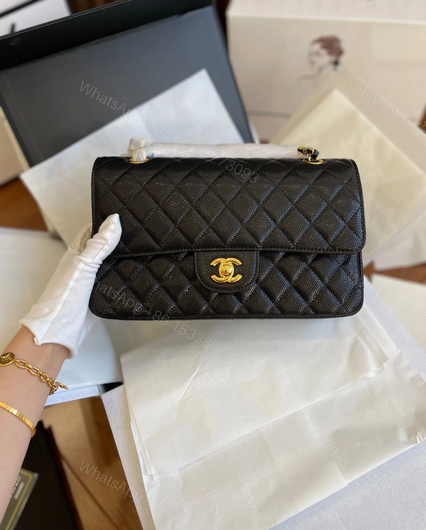 CHANEL CLASSIC FLAP QUILTED BLACK BAG PURSE — view 1