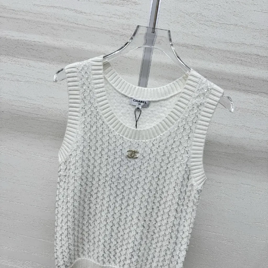 View 9 of Neutral Knit Tank: Texture + Subtle Logo, Sleeveless Top