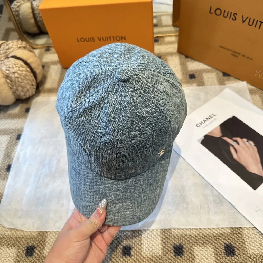 View 3 of Denim-Textured Cap with Subtle Luxury Emblem