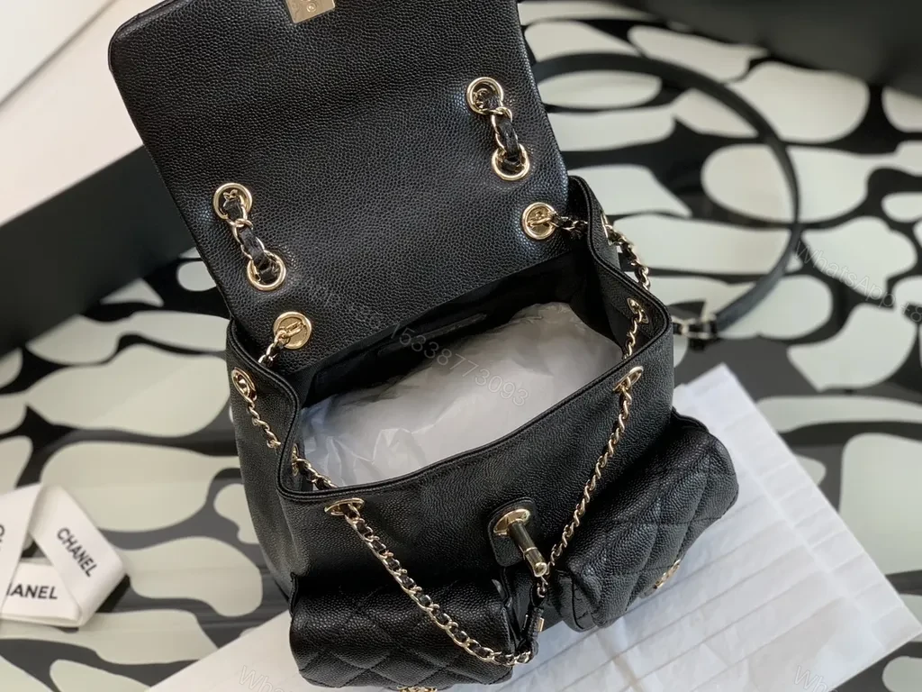 View 3 of Black Leather Quilted Mini Backpack - Chanel-Inspired Luxe