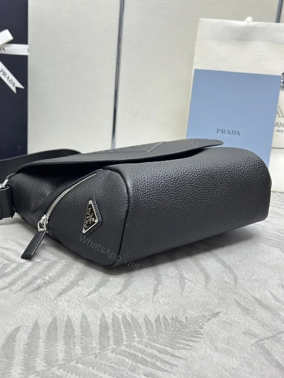 View 3 of Graphite Calfskin Compact Shoulder Bag: Structured Luxury