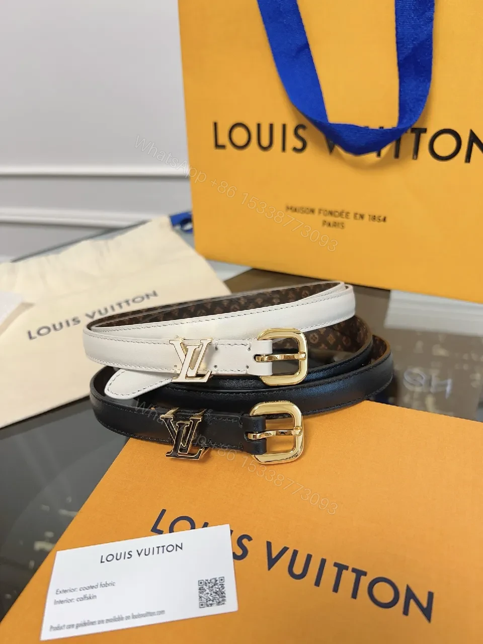 View 3 of Ivory Leather Belt with Gold Hardware – Classic Luxe Belt