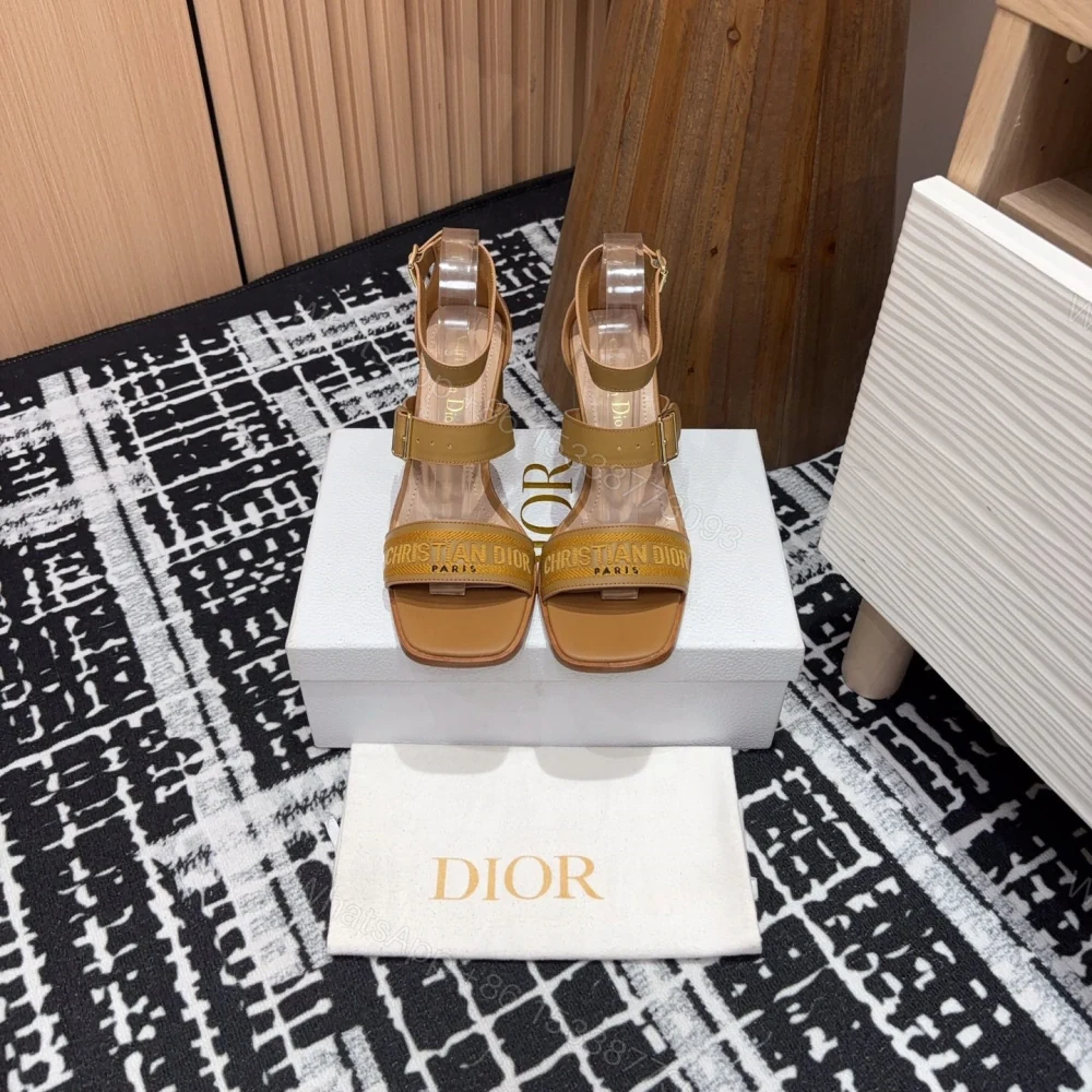 高仿Dior*Dway3系列KDO184高跟刺繡涼鞋棕色免檢版 — view 1