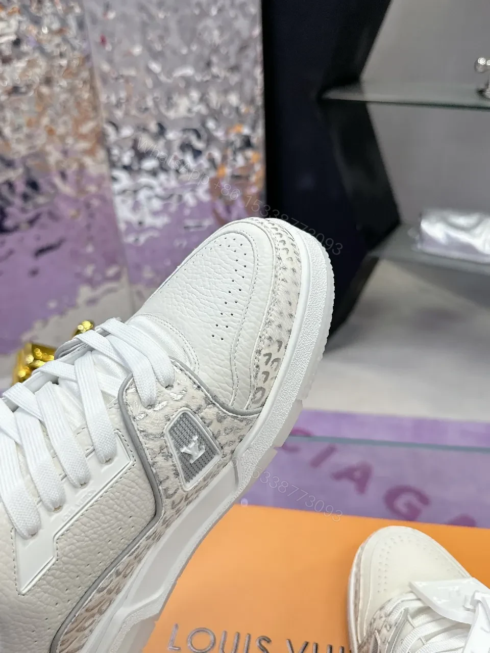 View 4 of White Leather-Luxe Snakeskin Runner: Modern Minimal Luxury Sneaker