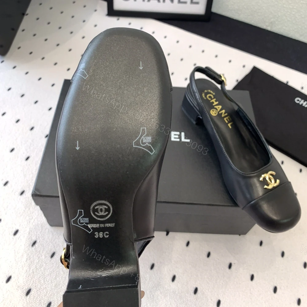 View 9 of 高仿Chanel*G45768B圓頭露跟單鞋小牛皮黑色3.5CM免檢版