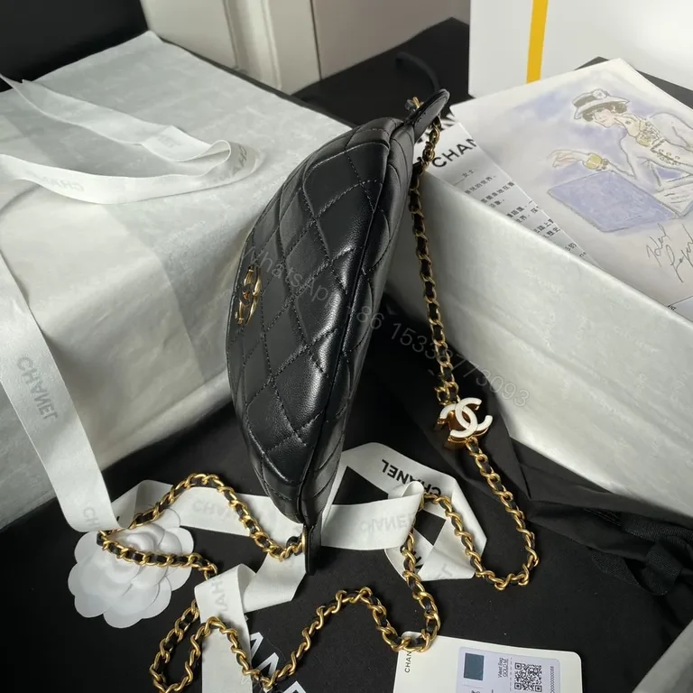 View 8 of Chanel-Inspired Quilted Leather Mini Bag with Gold Chain