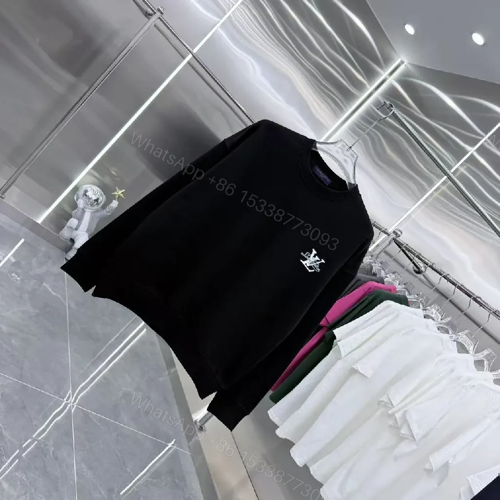 View 5 of Minimalist Black Crewneck with Subtle LV-Accent - Luxury Staple