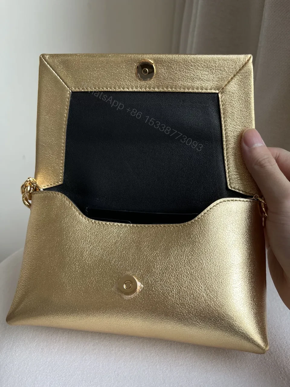 View 3 of Glossy Gold Chain Wallet in Luxe Leather
