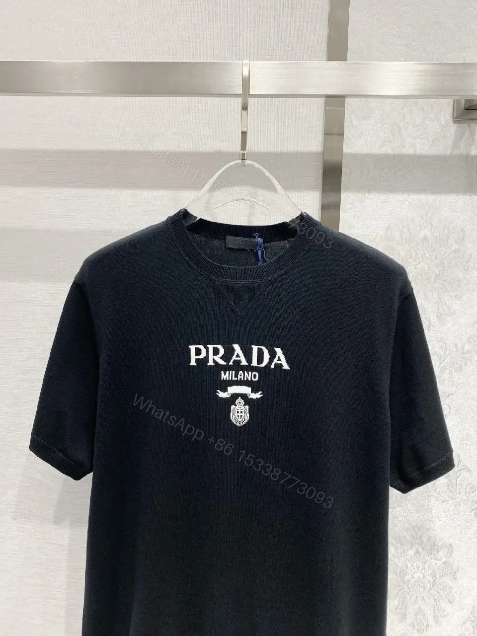 View 10 of Premium Cotton Crew Tee with Prada Milano Logo - Luxe Casual Wear