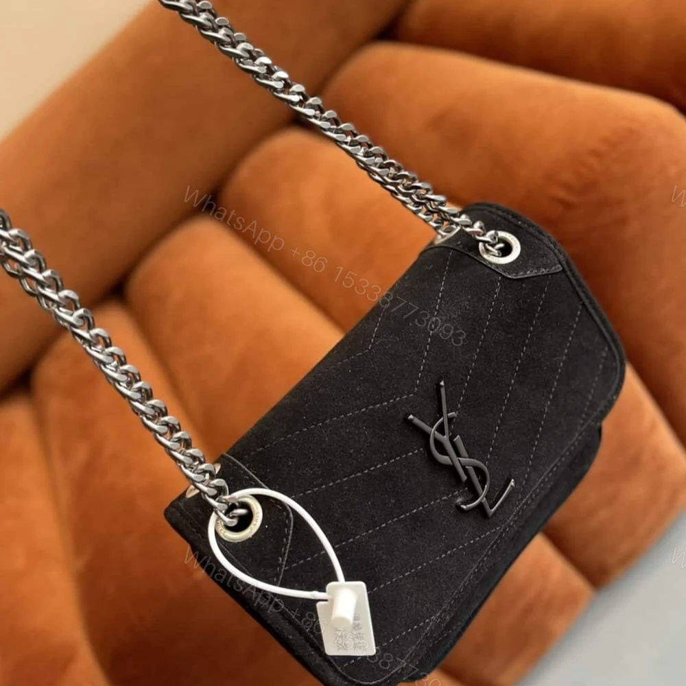 View 4 of Saint Laurent Niki Medium Quilted Suede Shoulder Bag Black 22Cm